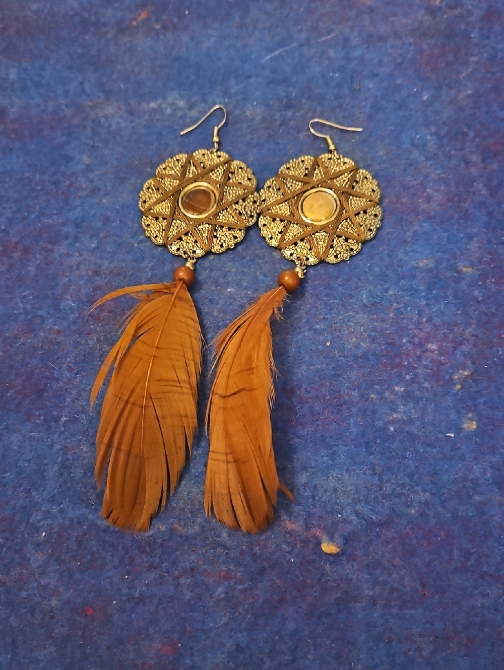 3 For $15 Bohemian Gold-Tone Filigree Earrings with Brown Feather Drops